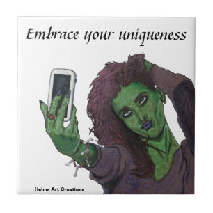 Azulejo Goblin Chica Phone Selfie Fantasy Art Cerámica Til