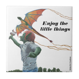 Azulejo Goblin Flying Rainbow Dragon Kite Fantasy Art Tile