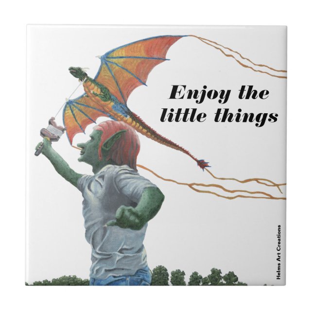 Azulejo Goblin Flying Rainbow Dragon Kite Fantasy Art Tile (Frente)