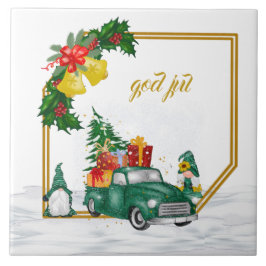 Azulejo God Jul Sueco Gnomes Green Couple Ceramic Tile