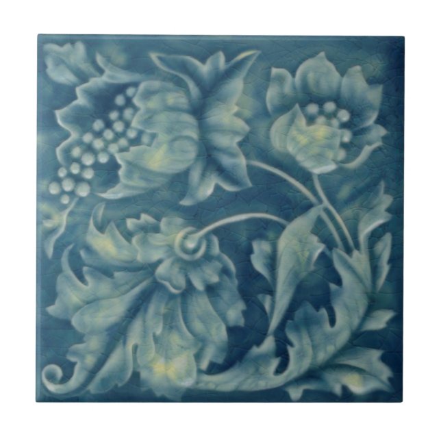 Azulejo Godwin Hewitt Art Nouveau Blue Majolica Repro (Frente)