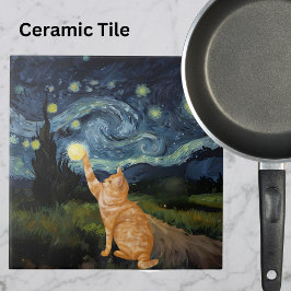 Azulejo Gogh Kitty Starry Night Cat