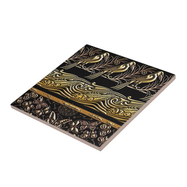 Azulejo gold and black Birds fish Butterfly art pattern (Lado)