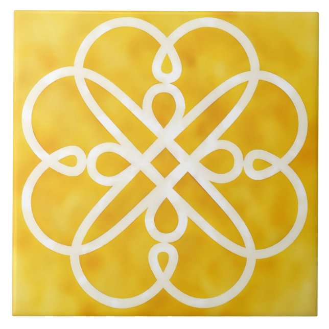 Azulejo Gold and White Celtic Design Decorative Tile (Frente)