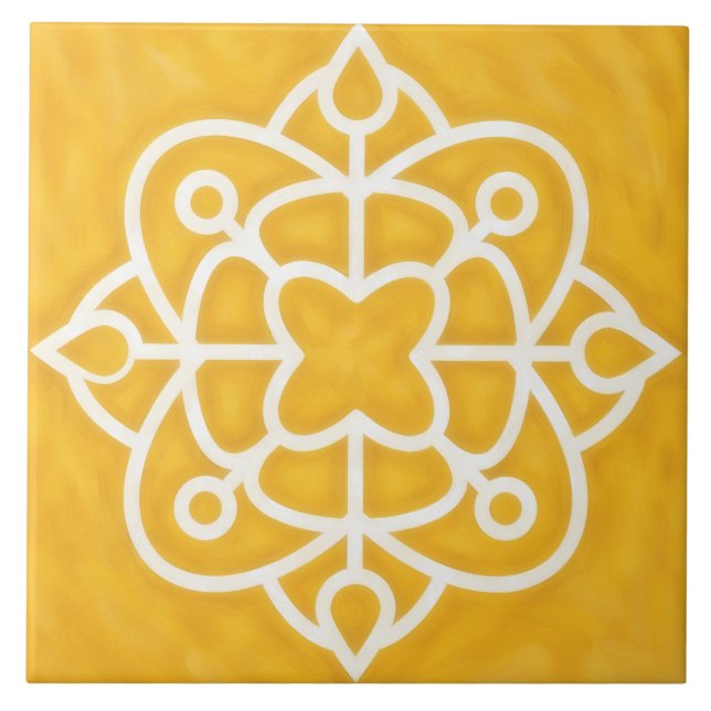 Azulejo Gold and White Decorative Tile Art (Frente)
