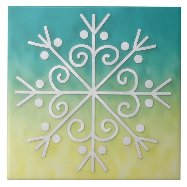 Azulejo Gold Aqua Ombre Snowflake Winter Holiday Tile (Frente)
