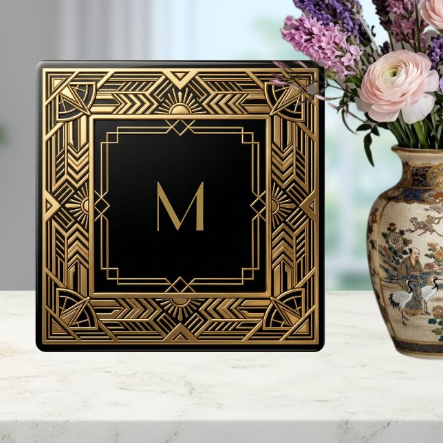 Azulejo Gold Art Deco Monogram Black Personalized Luxury (Subido por el creador)