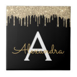 Azulejo Gold Black Luxury Purpurina Glam Monograma Nombre<br><div class="desc">Nombre del Monograma del Purpurina de la espuma dorada y negra y azulejos de cerámica inicial. Esto hace que el dulce perfecto cumpleaños 16,  boda,  ducha de novia,  aniversario,  ducha de bebé o fiesta de soltera sea regalo para alguien que ama el lujo glam y los estilos de moda.</div>