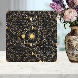 Azulejo Gold Celestial Sun Moon Phases Geometric Pattern