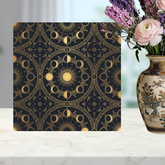 Azulejo Gold Celestial Sun Moon Phases Geometric Pattern (Subido por el creador)