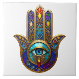 Azulejo Gold Colorful Hamsa Turquoise Sapphire Third Eye 