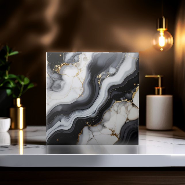 Azulejo Gold Faux Glitter Veined B&W Marble ID1180a (Subido por el creador)