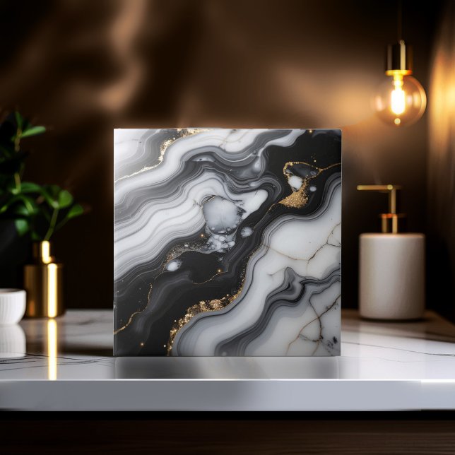 Azulejo Gold Faux Glitter Veined B&W Marble ID1180b (Subido por el creador)