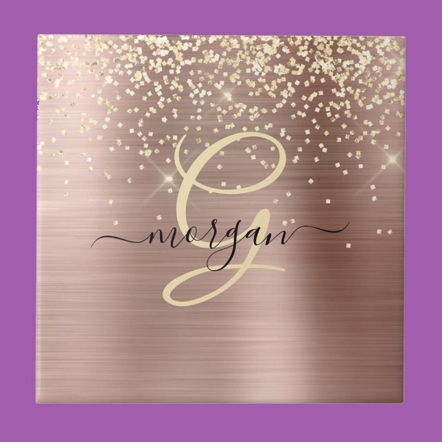Azulejo Gold Glitter, Gold Monogram, Black Script Name (Subido por el creador)