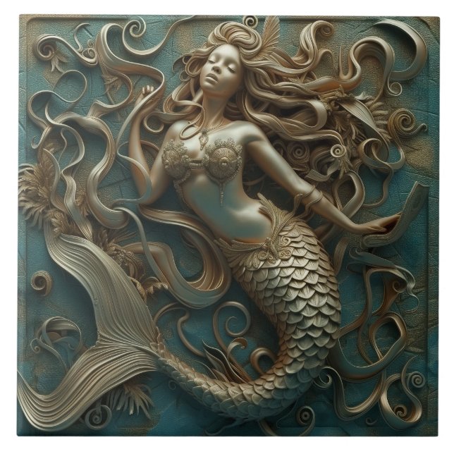 Azulejo Gold Mermaid Luxury Marine (Frente)