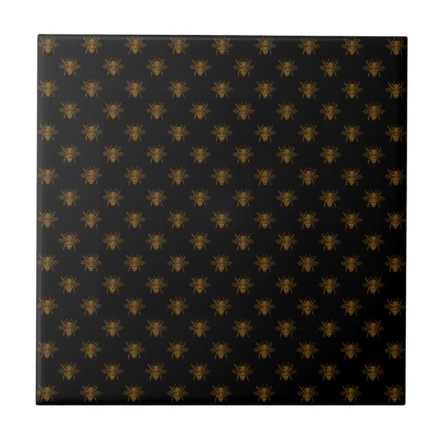 Azulejo Gold Metallic Foil Bees on Black (Frente)