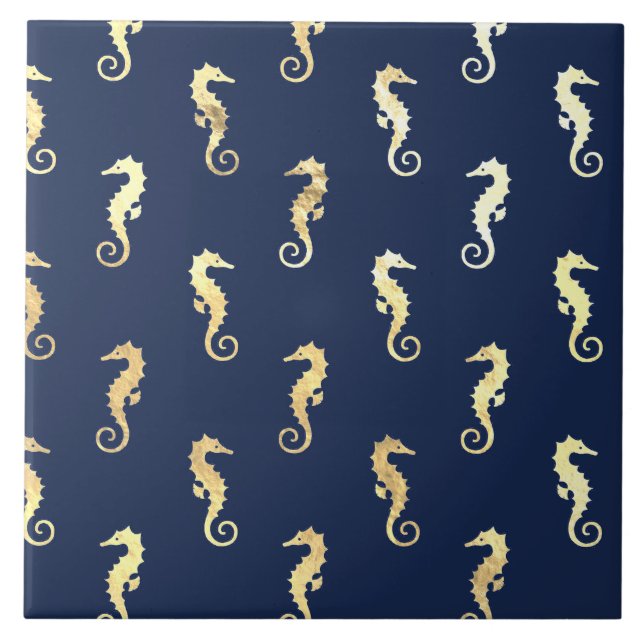Azulejo Gold Tone Seahorses over Navy Blue (Frente)