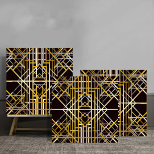 Azulejo Golden and Silver Art Deco Geometric Pattern