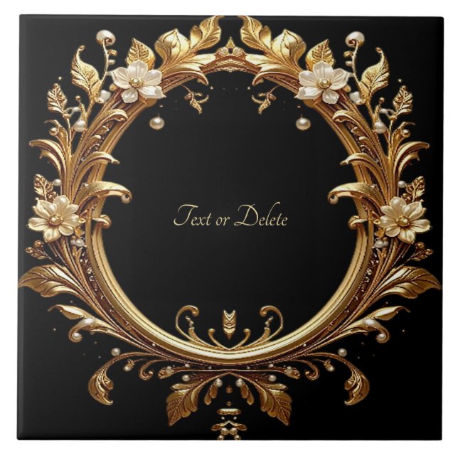 Azulejo Golden Floral Ornate Frame Ceramic Tile (Frente)