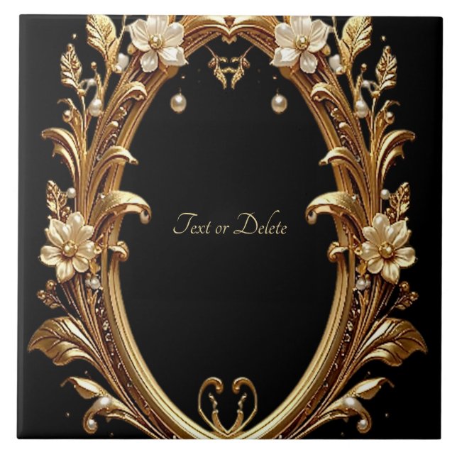 Azulejo Golden Floral Ornate Frame Ceramic Tile (Frente)