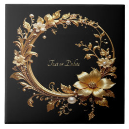 Azulejo Golden Floral Ornate Frame Ceramic Tile