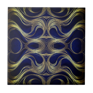 Azulejo Golden Flow on Deep Blue