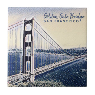 Azulejo Golden Gate Bridge San Francisco Watercolor Art