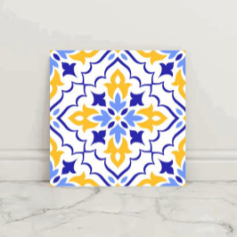 Azulejo Golden Harmony Blue Floral Mosaic Elegant 
