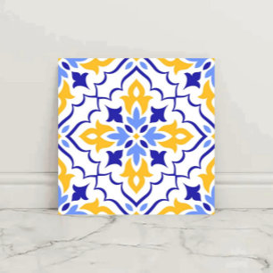 Azulejo Golden Harmony Blue Floral Mosaic Elegant