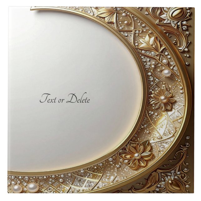 Azulejo Golden Ornate Frame Ceramic Tile (Frente)