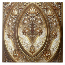 Golden Ornate Frame Ceramic Tile