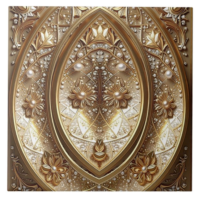 Azulejo Golden Ornate Frame Ceramic Tile (Frente)
