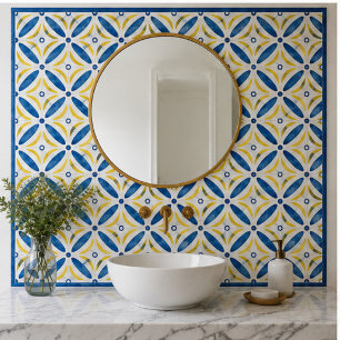 Azulejo Golden Petals Modern Blue Yellow Floral Mosaic