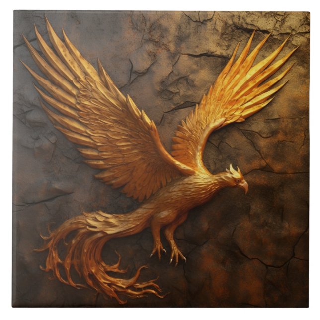 Azulejo Golden Phoenix sobre la tela cerámica de piedra (Frente)