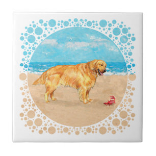 Azulejo Golden Retriever en la Playa