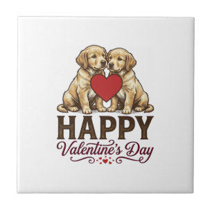 Azulejo Golden Retriever Feliz Día de San Valentín