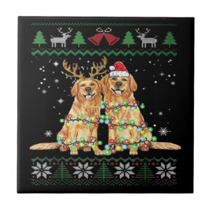 Azulejo Golden retriever Perro feo de Navidad Divertida Na