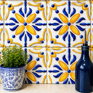 Azulejo Golden Valencia Blossom Blue and Amber Floral