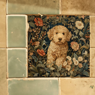 Azulejo Goldendoodle Garden Tapestry Doodoppy