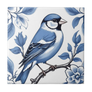 Azulejo Goldfinch Finch Bird Delft Floral azul y blanca