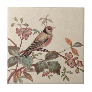 Azulejo Goldfinch Polychrome Staffordshire Repro Antigüed