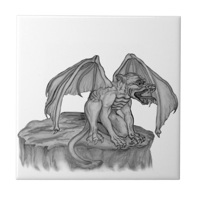 Azulejo GOLEM - Diseño en blanco y negro de Gargoyle (Frente)