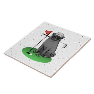 Azulejo Golf Pug Jugando Golf (negro) Cute Dog Funny