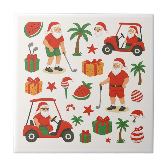 Azulejo Golf Santa Golfing para Navidades Julio (Frente)