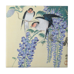 Azulejo Golondrinas y Wisteria por Ohara Koson