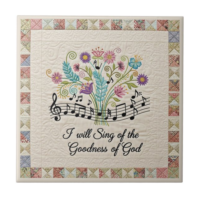 Azulejo Goodness of God quilted look floral music (Frente)
