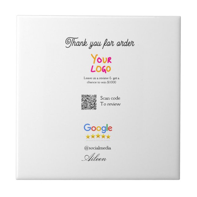 Azulejo Google review business logo website scan QR code (Frente)