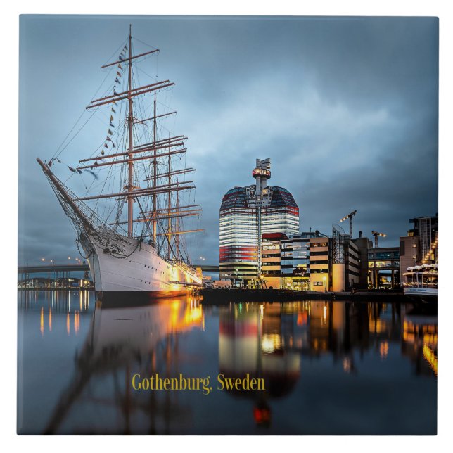 Azulejo Gotemburgo, Suecia de noche (Frente)
