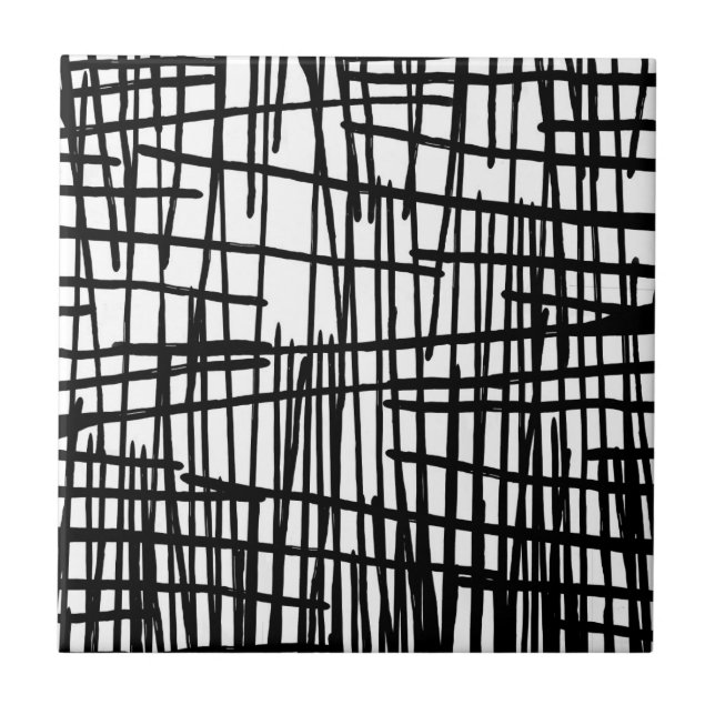 Azulejo Goteos pintados a mano blancos negros únicos de la (Frente)