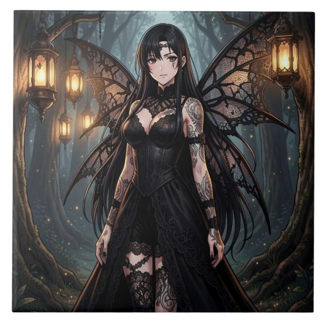 Azulejo Gothic Anime Fairy Girl in Enchanted Forest (Frente)